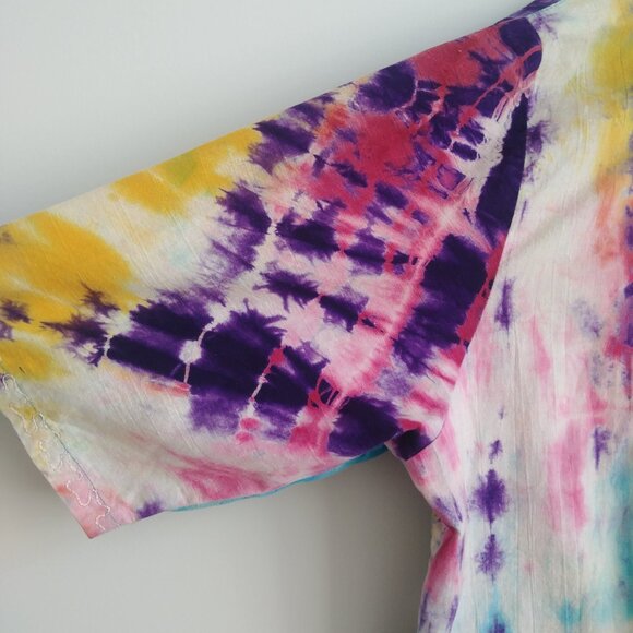 Handmade sturdy 100% cotton approx XL tie dye look embroidered blouse pockets - Picture 7 of 16